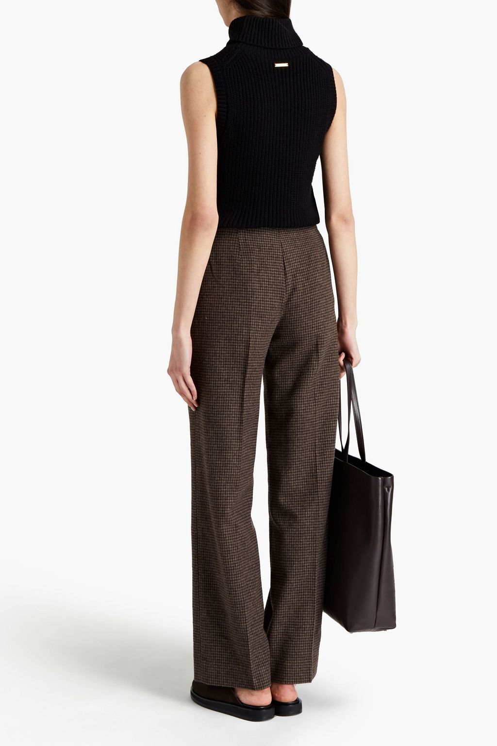THEORY Houndstooth brushed wool-blend felt wide-leg pants