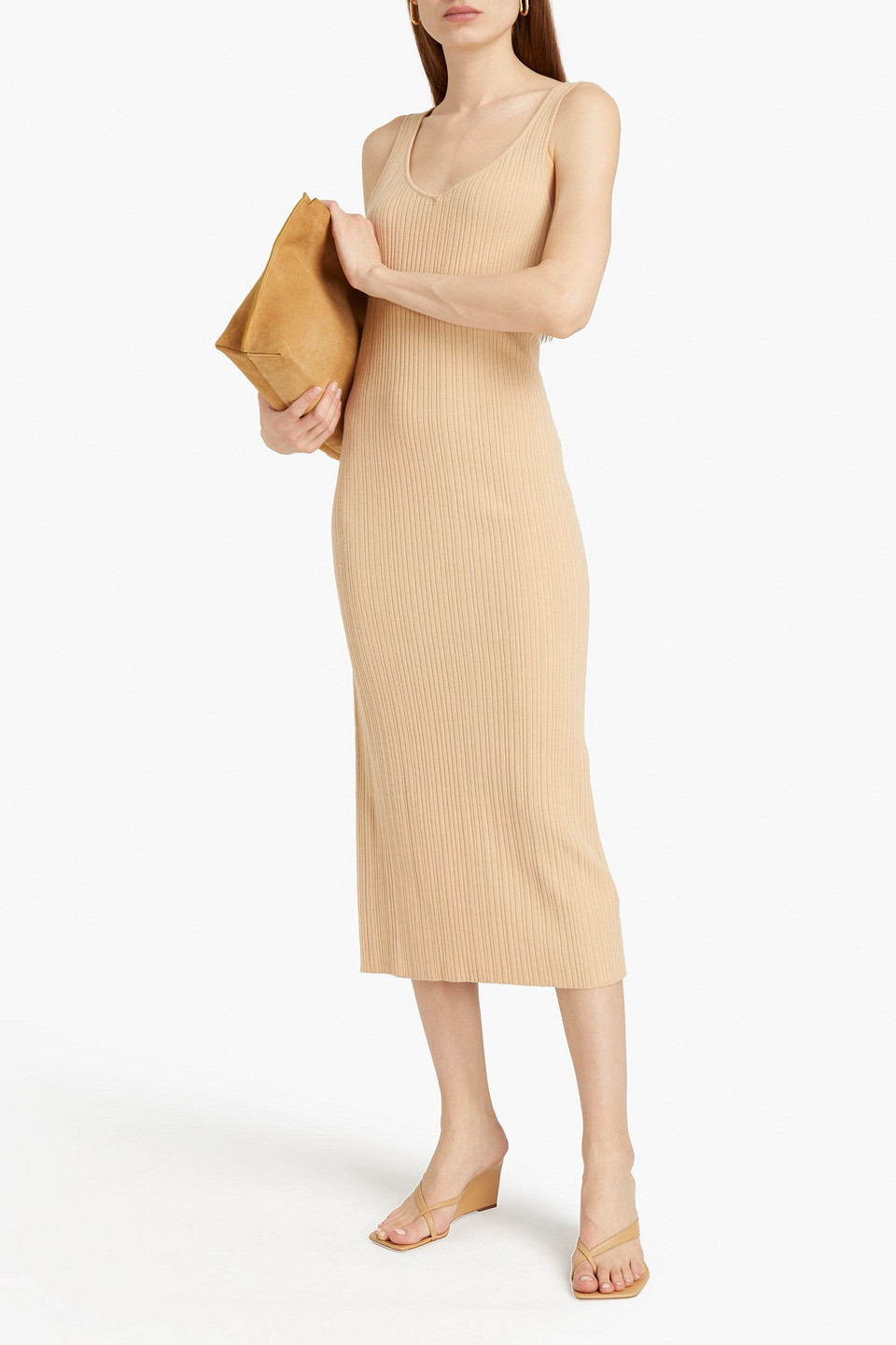 Ninety Percent Ribbed Lyocell-blend Midi Dress In Neutrals