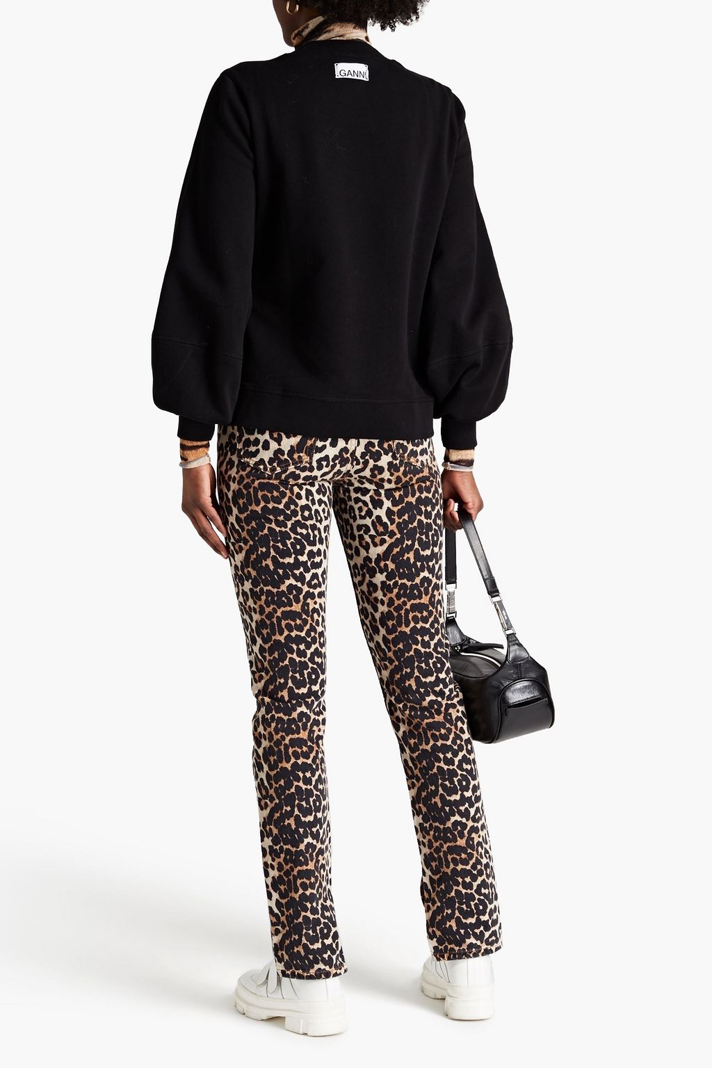GANNI Leopard-print high-rise tapered jeans