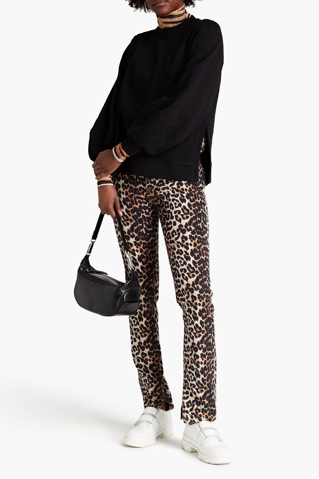 GANNI Leopard-print high-rise tapered jeans