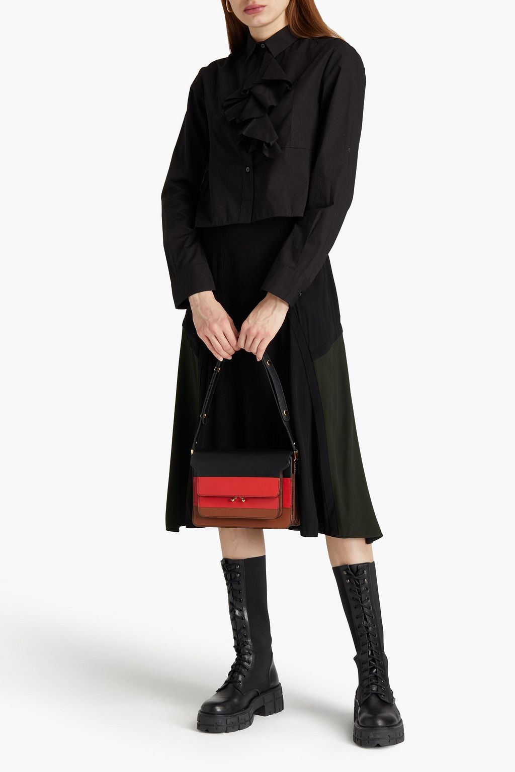 MARNI Two-tone cady midi skirt