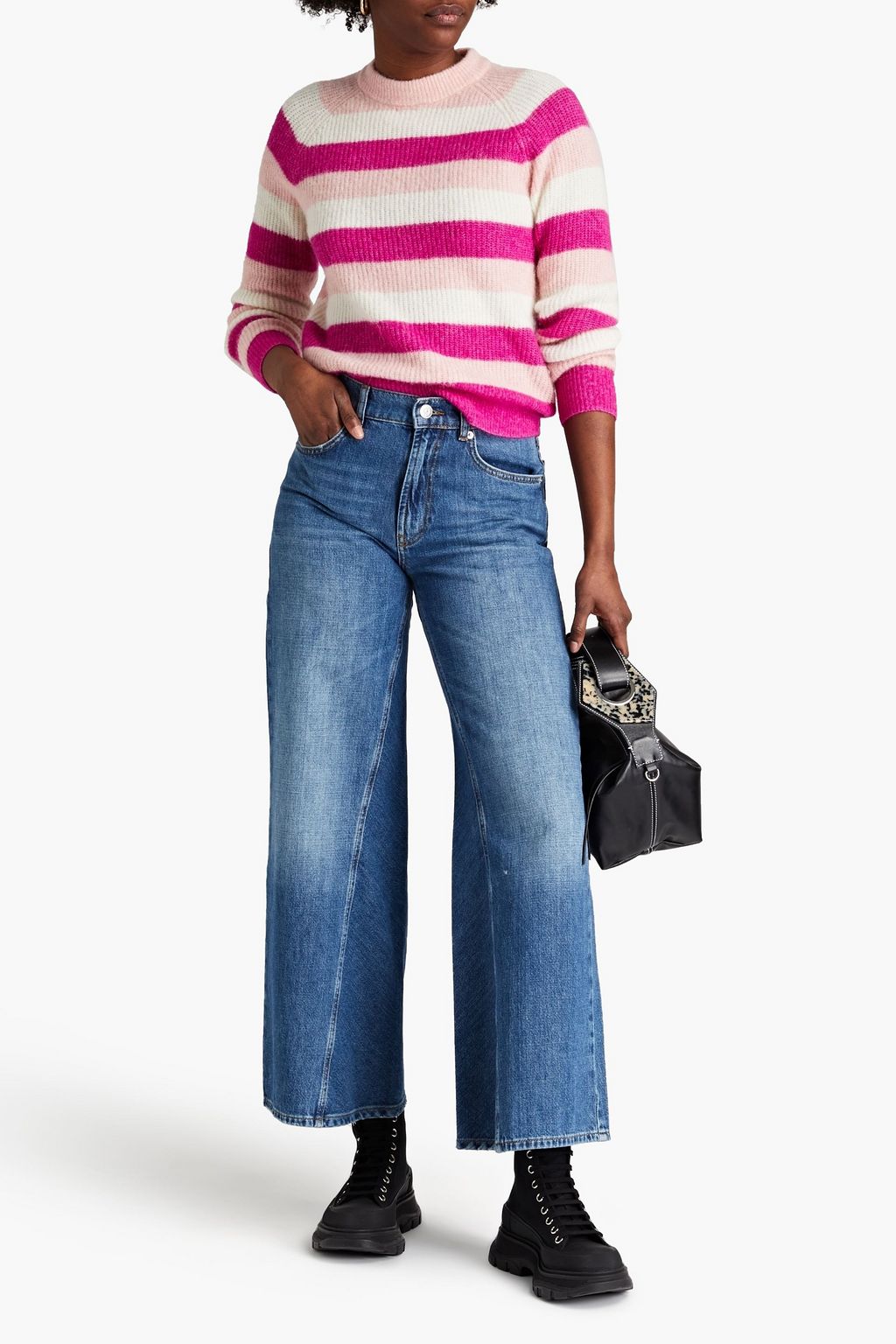 GANNI Faded high-rise wide-leg jeans