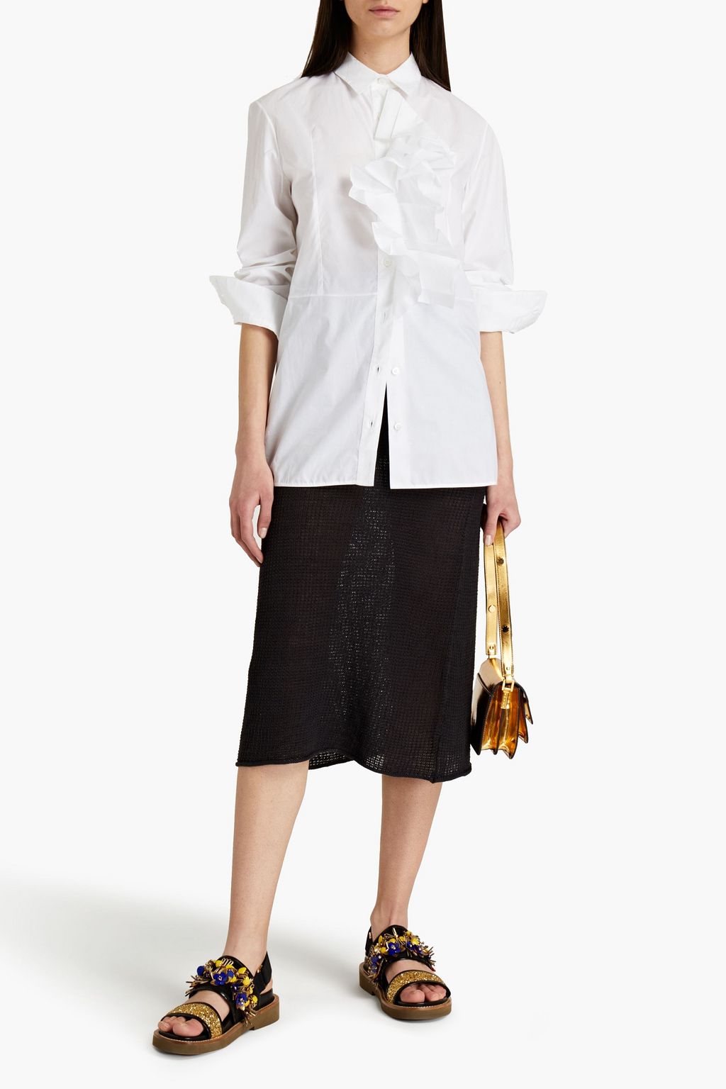 MARNI Ruffled cotton-poplin shirt
