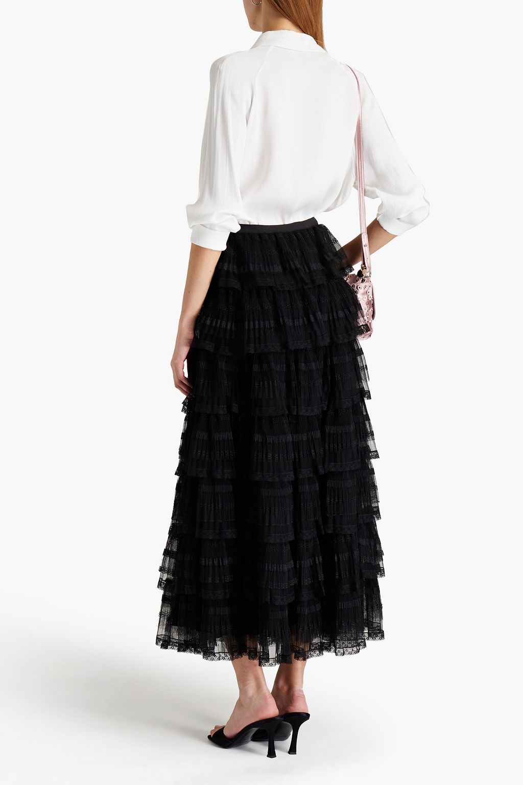 REDVALENTINO Tiered lace-trimmed tulle maxi skirt