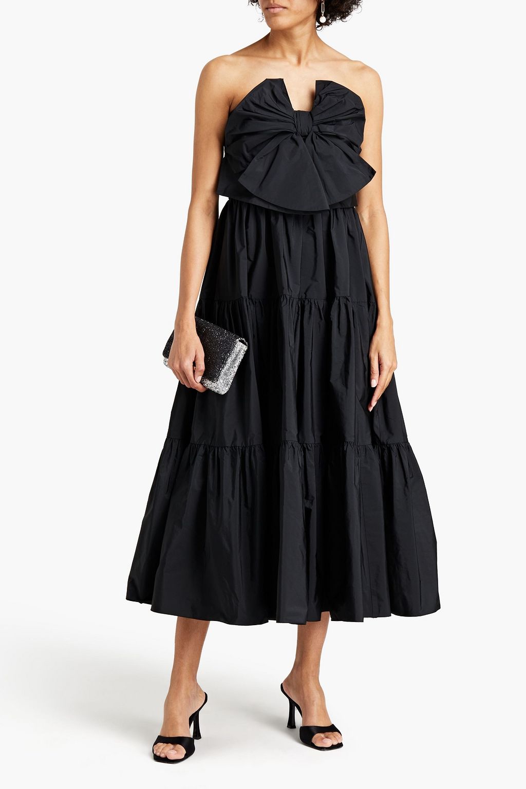 REDVALENTINO Strapless bow-embellished taffeta midi dress