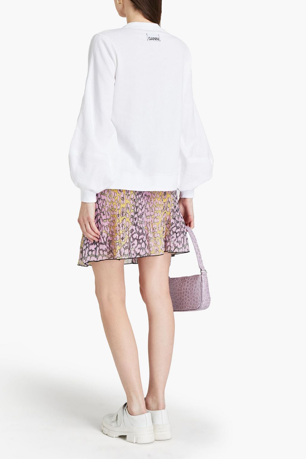 GANNI Printed crepe mini skirt