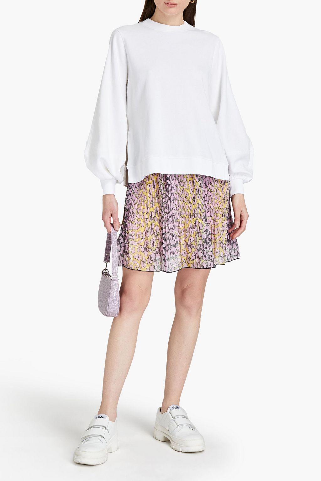 GANNI Printed crepe mini skirt