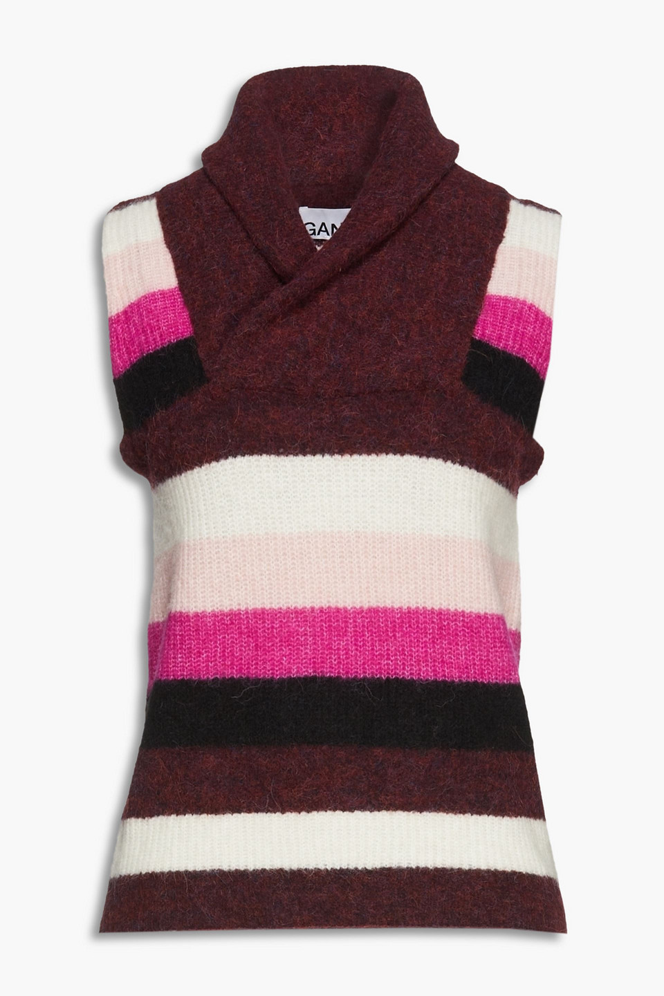 Ganni Striped Knitted Vest In Burgundy