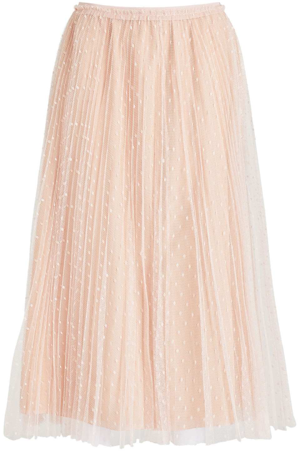 Redvalentino Woman Pleated Ruffle-trimmed Point D'esprit Midi Skirt Blush Size 40