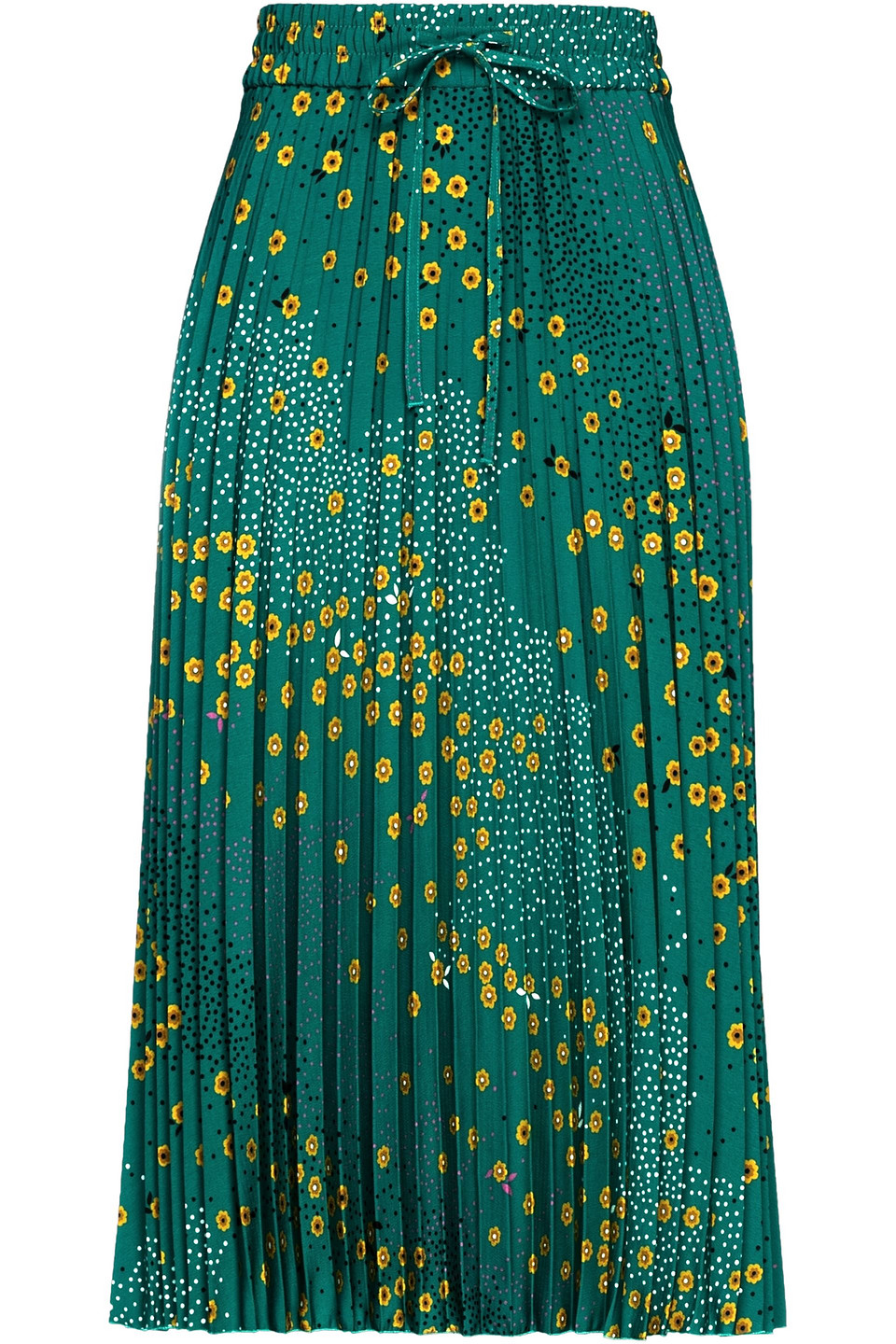 Redvalentino Woman Pleated Printed Crepe Midi Skirt Jade Size 44