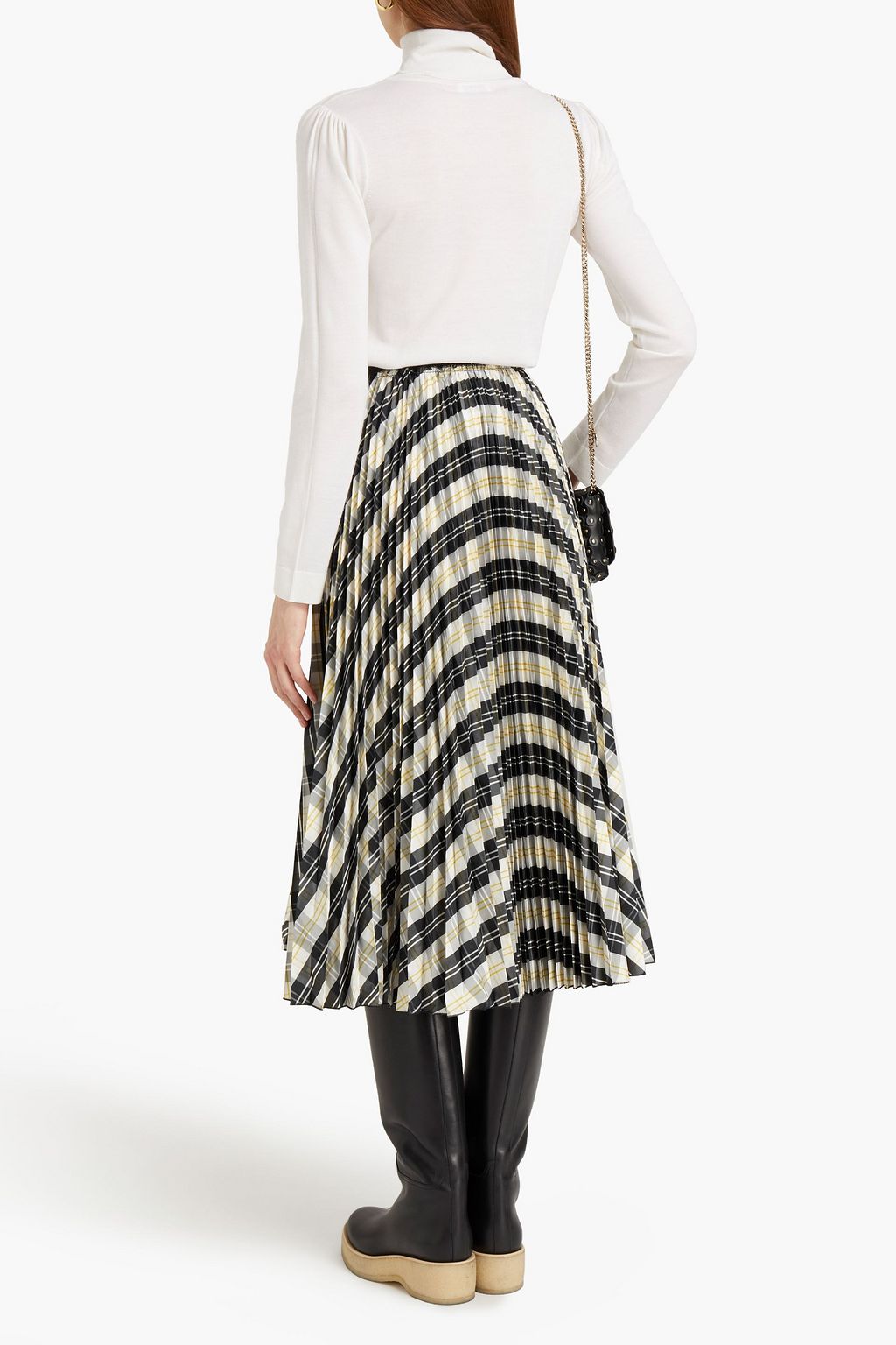 REDVALENTINO Pleated checked shell midi skirt