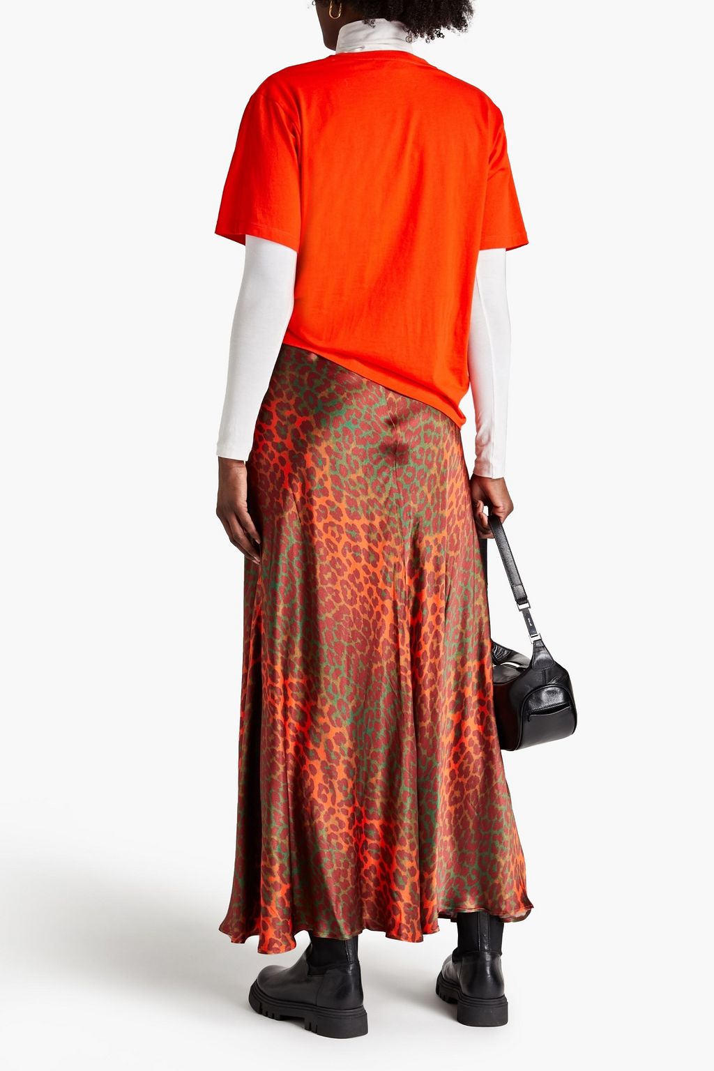 GANNI Printed satin maxi skirt