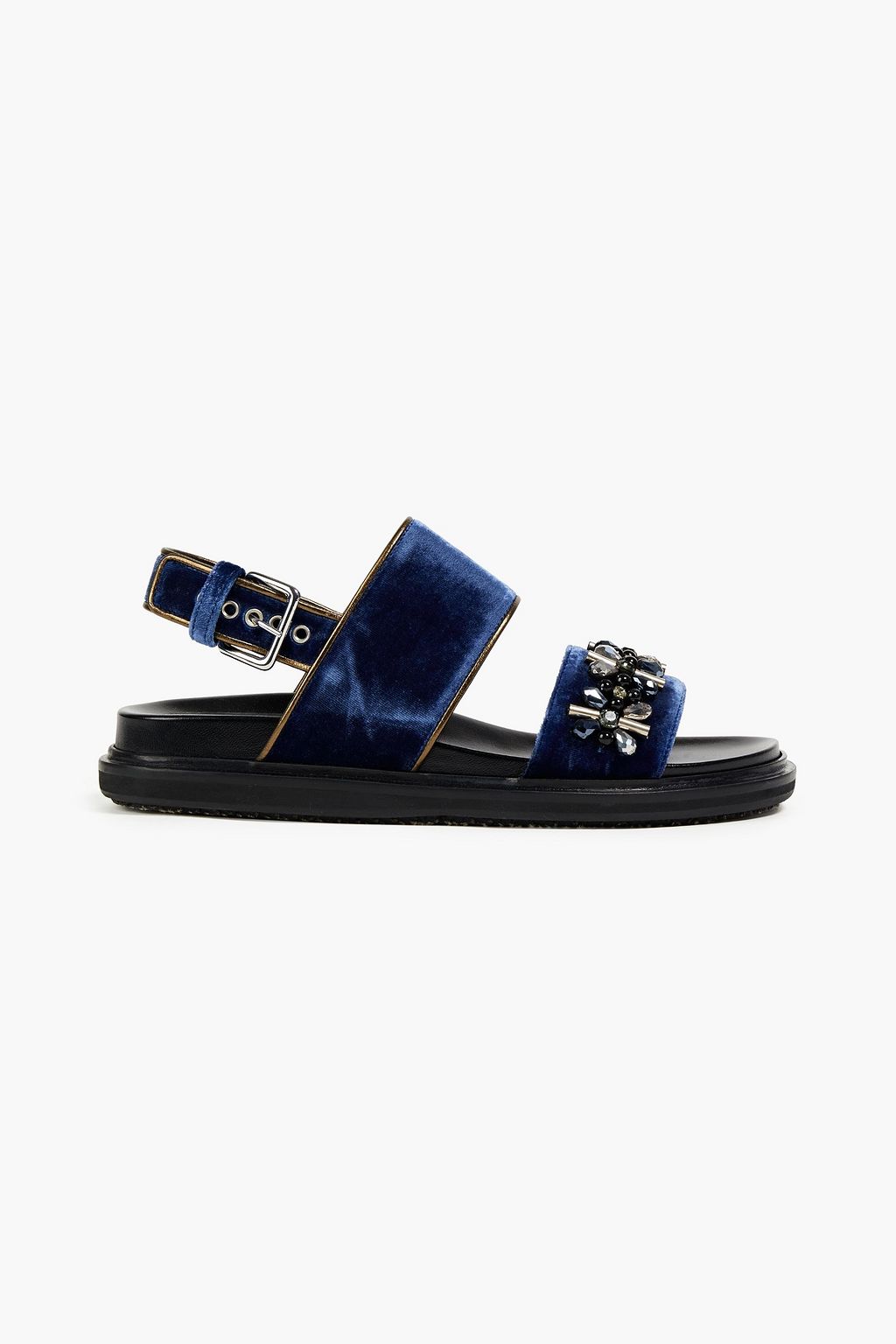navy velvet sandals