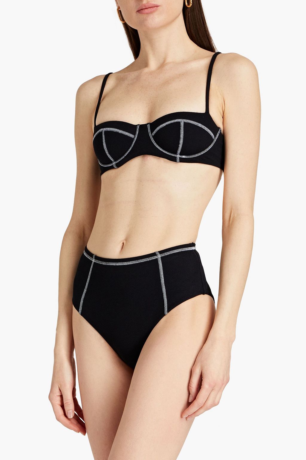 ONIA Ella seersucker high-rise bikini briefs