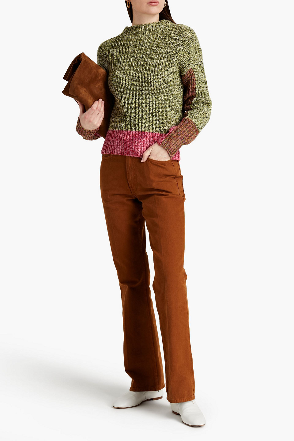 Charli Beatrice Colour-block Ribbed Wool Jumper In Green