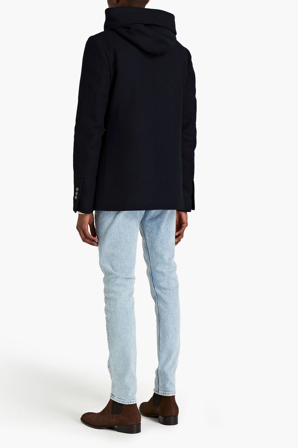 BALMAIN Wool-blend felt hooded peacoat