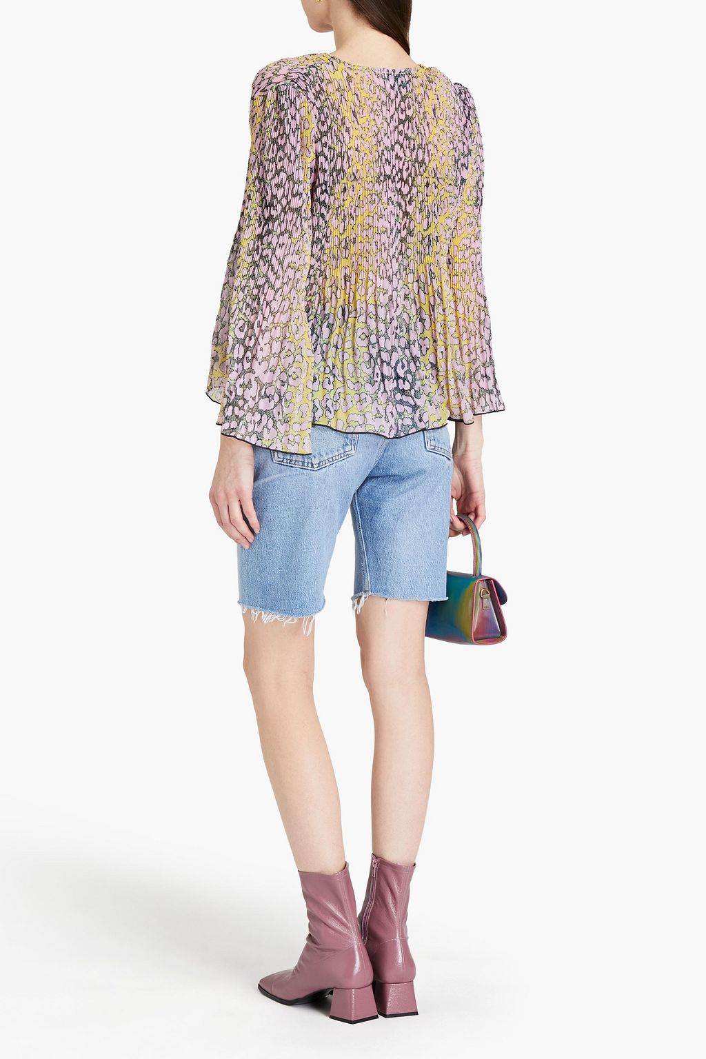 GANNI Pleated printed crepe blouse