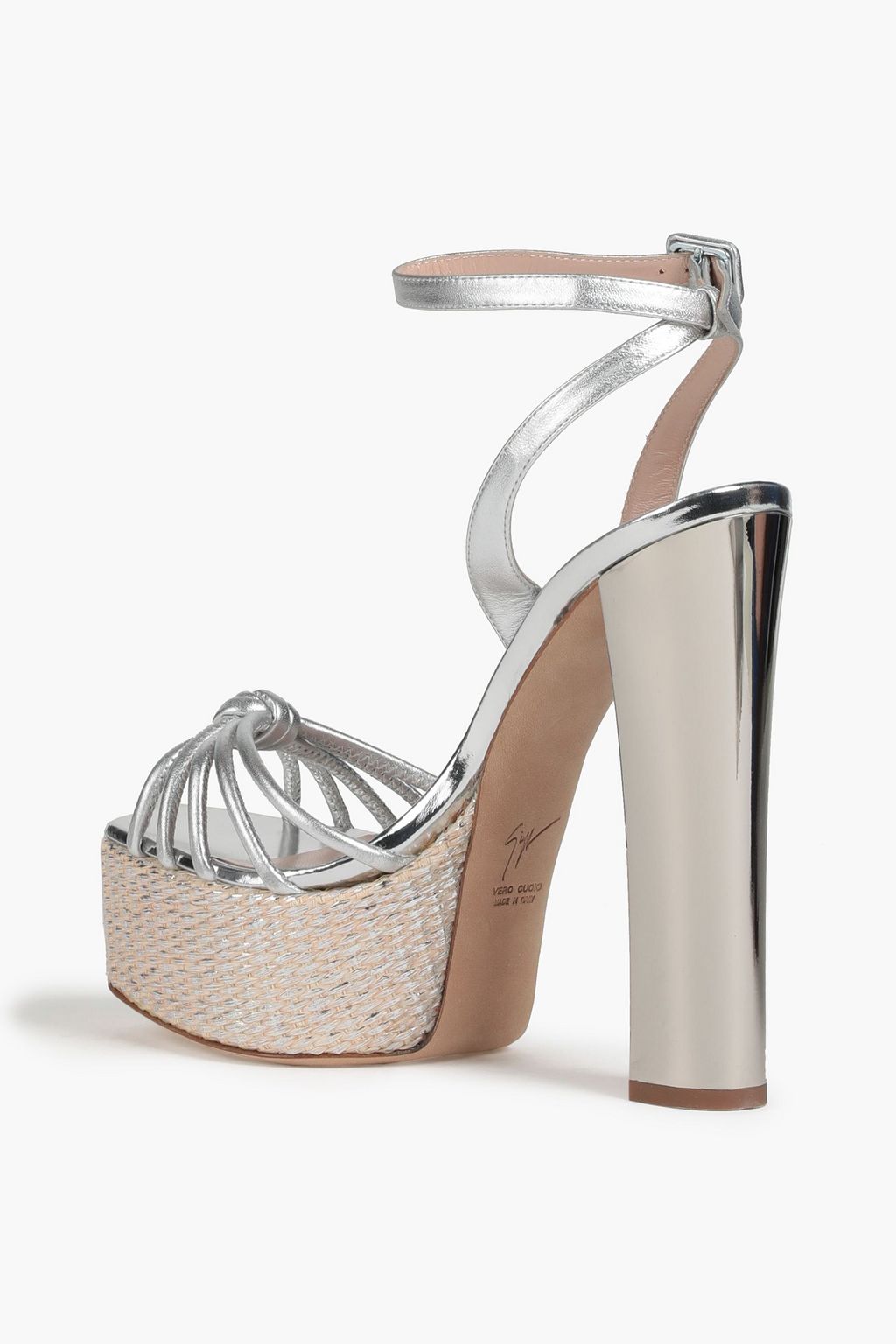 GIUSEPPE ZANOTTI Knotted metallic leather platform sandals