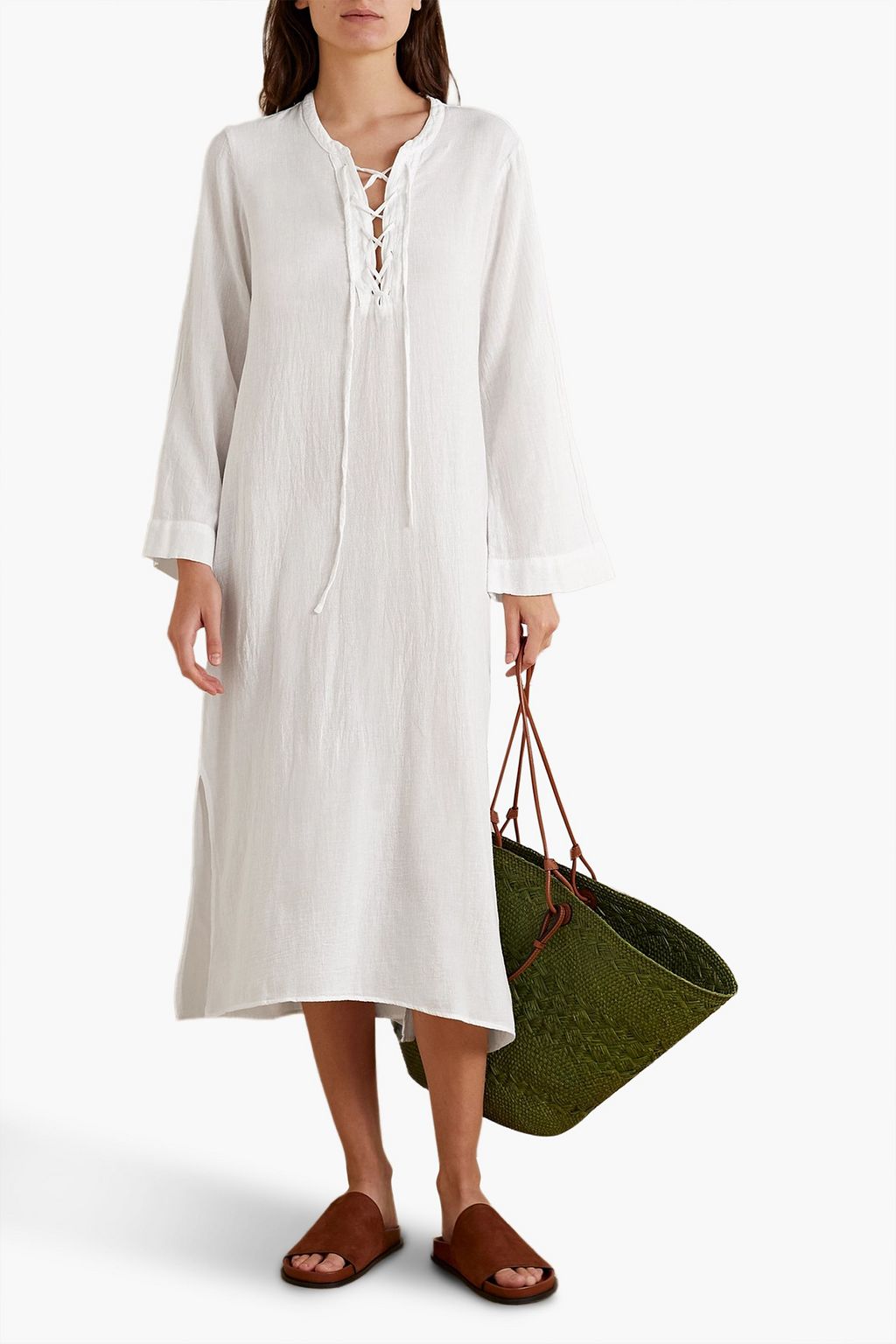 HONORINE Jules lace-up cotton-voile maxi dress