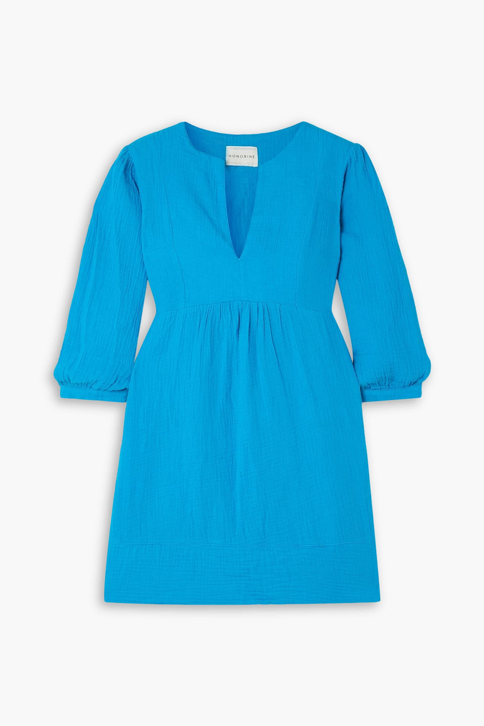 Honorine Coco Tiered Cotton-seersucker Mini Dress In Bright Blue