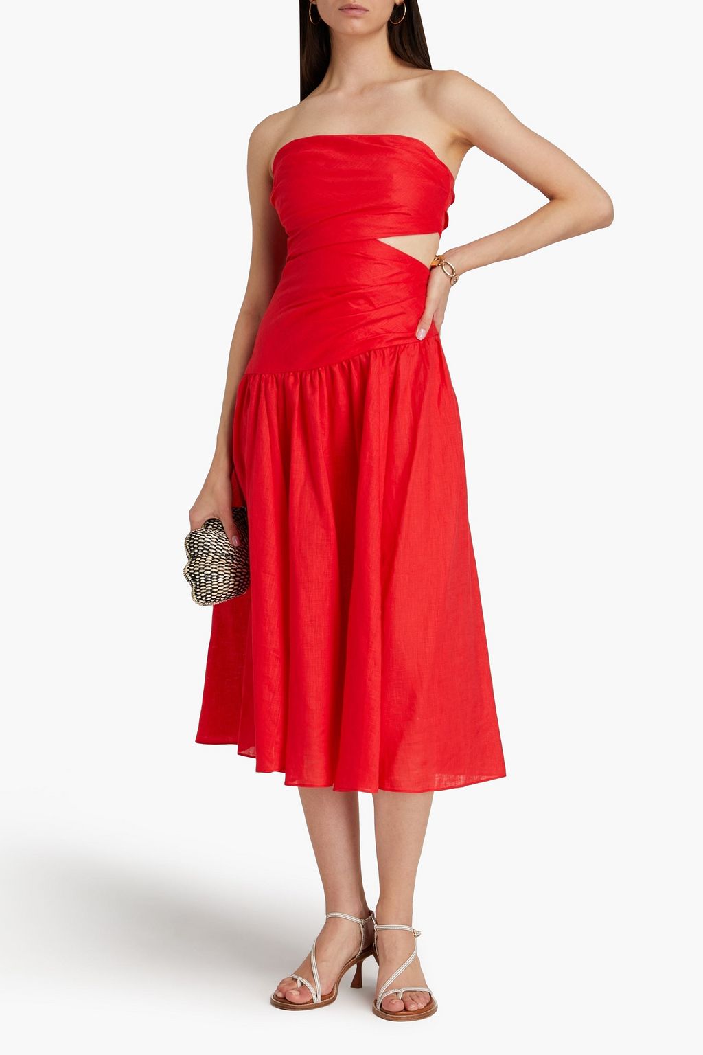 ZIMMERMANN Strapless cutout linen midi dress