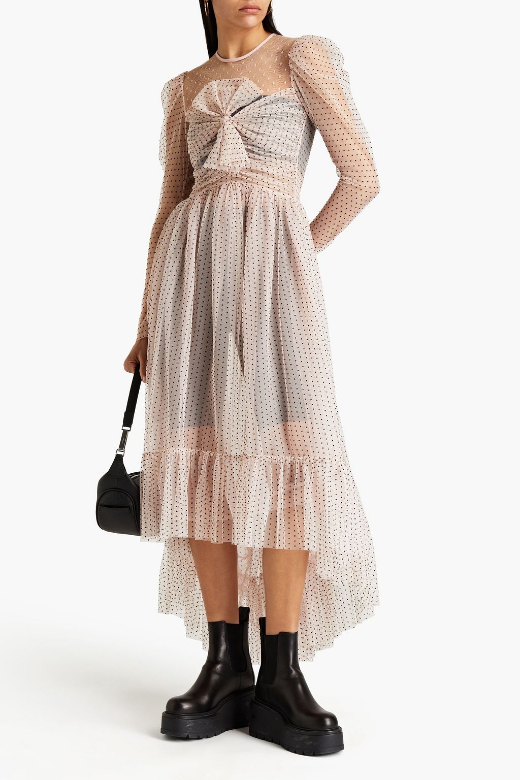 REDVALENTINO فستان طويل مصنوع من التول بنقشات بارزة ومزين بربطة على شكل فراشة