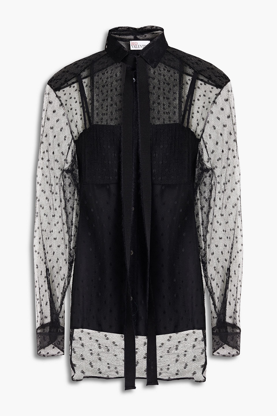 Redvalentino Woman Grosgrain-trimmed Point D'esprit Shirt Black Size 38