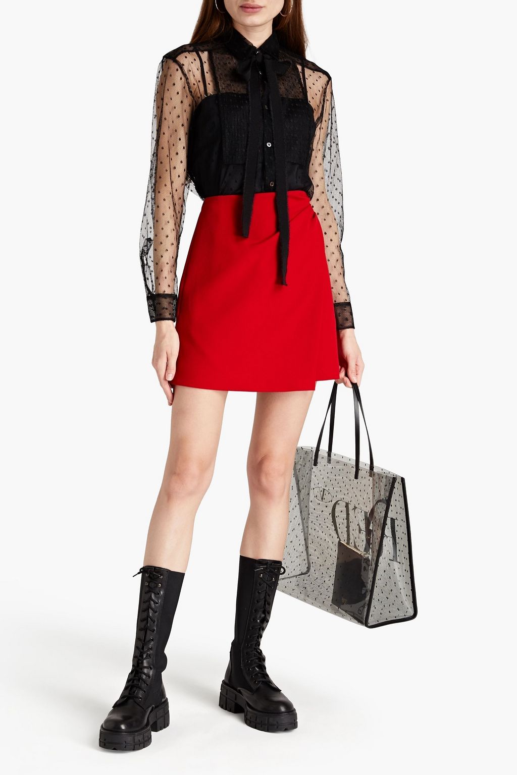 REDVALENTINO Grosgrain-trimmed point d'esprit shirt