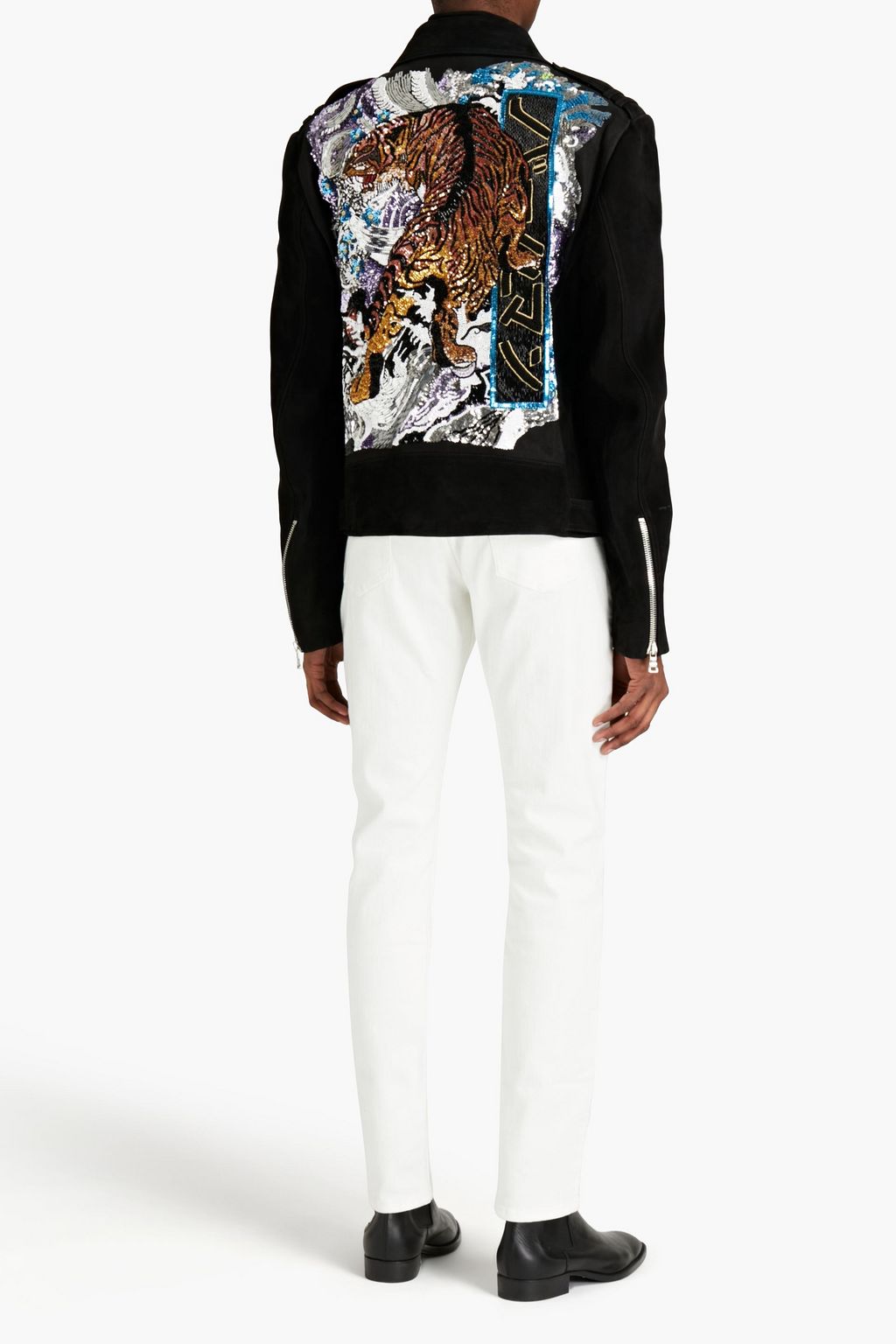 BALMAIN Embellished suede biker jacket