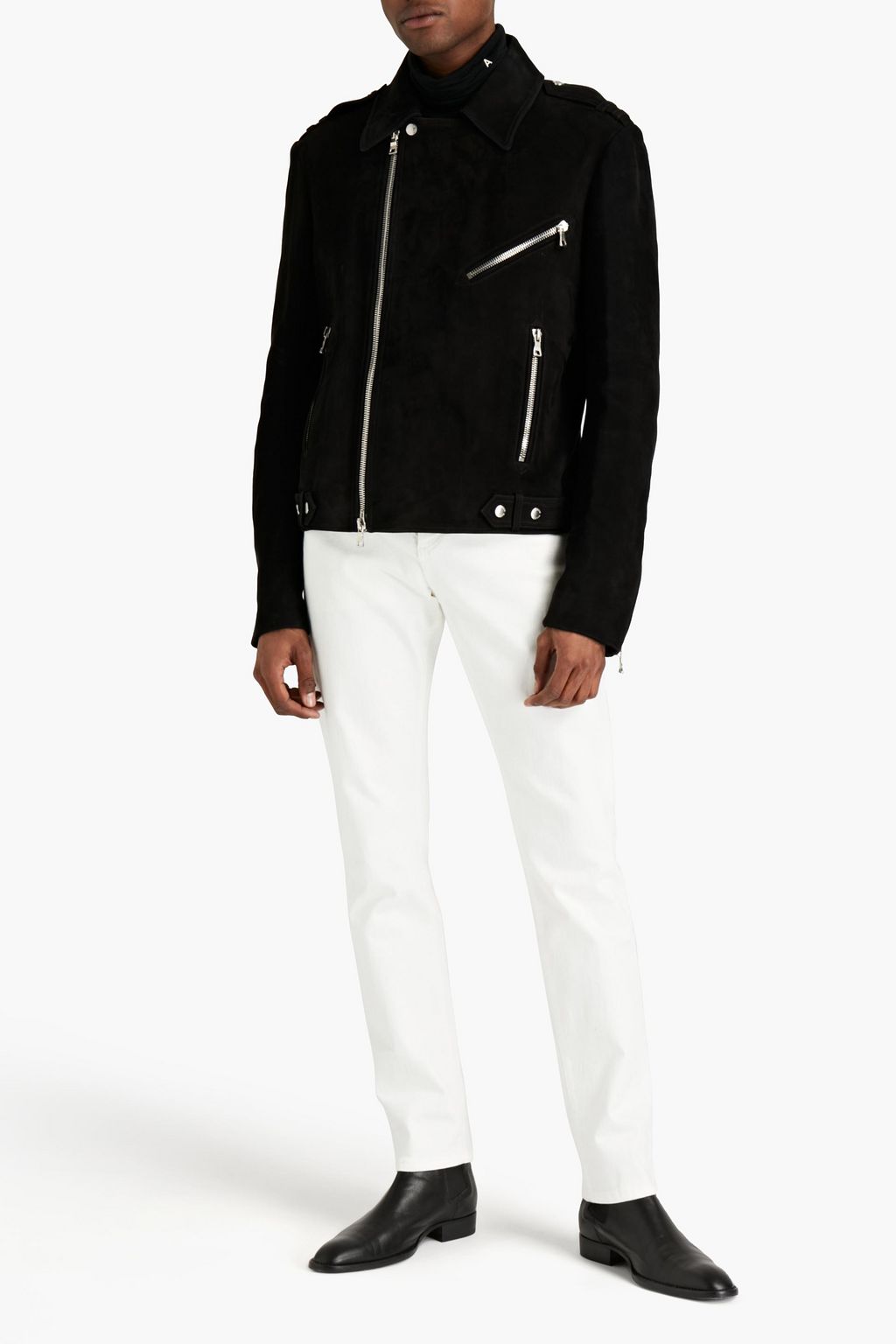 BALMAIN Embellished suede biker jacket