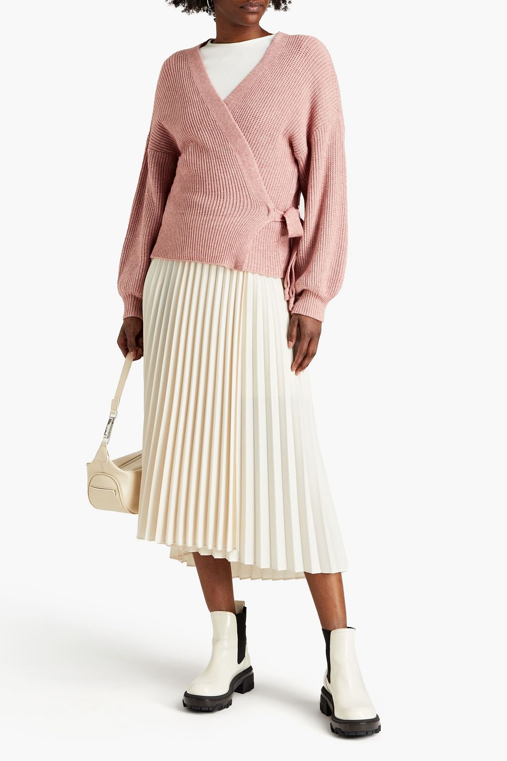 CHARLI Mélange ribbed-knit wrap cardigan