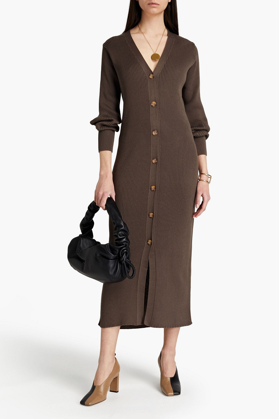 Charli Isabella Ribbed Cotton-blend Cardigan In Brown