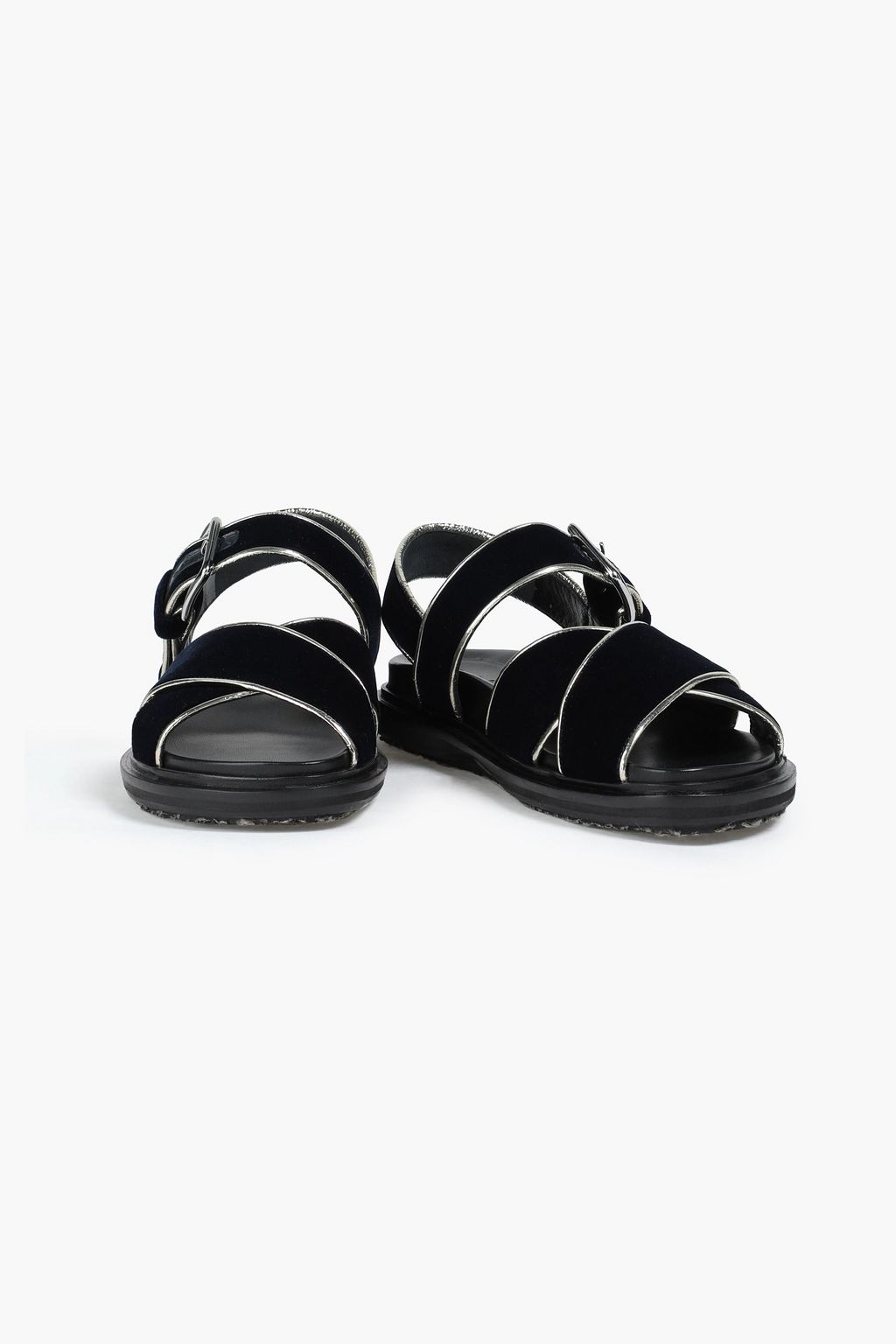 MARNI Metallic leather-trimmed velvet sandals
