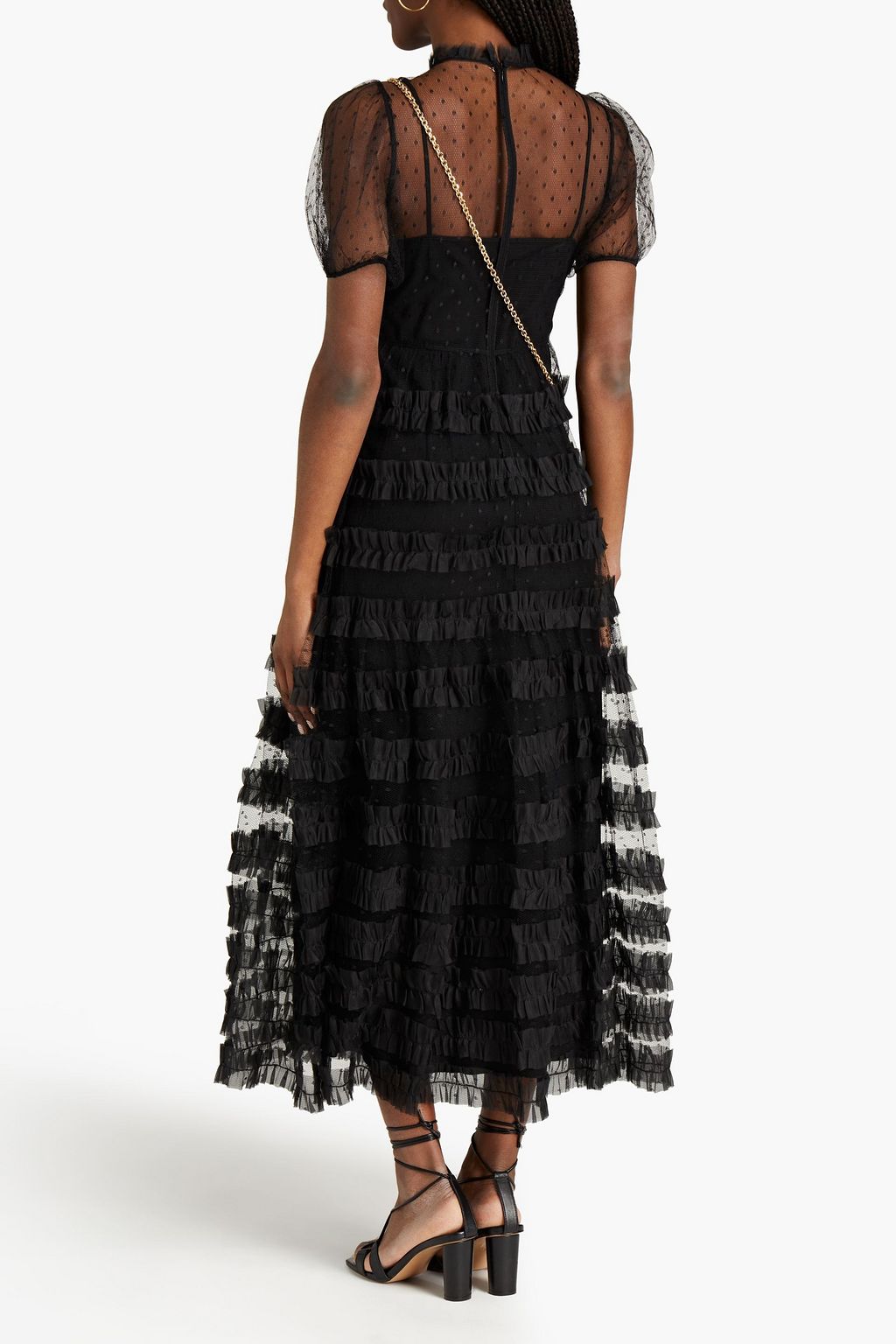 REDVALENTINO Bow-detailed ruffled point d'esprit midi dress