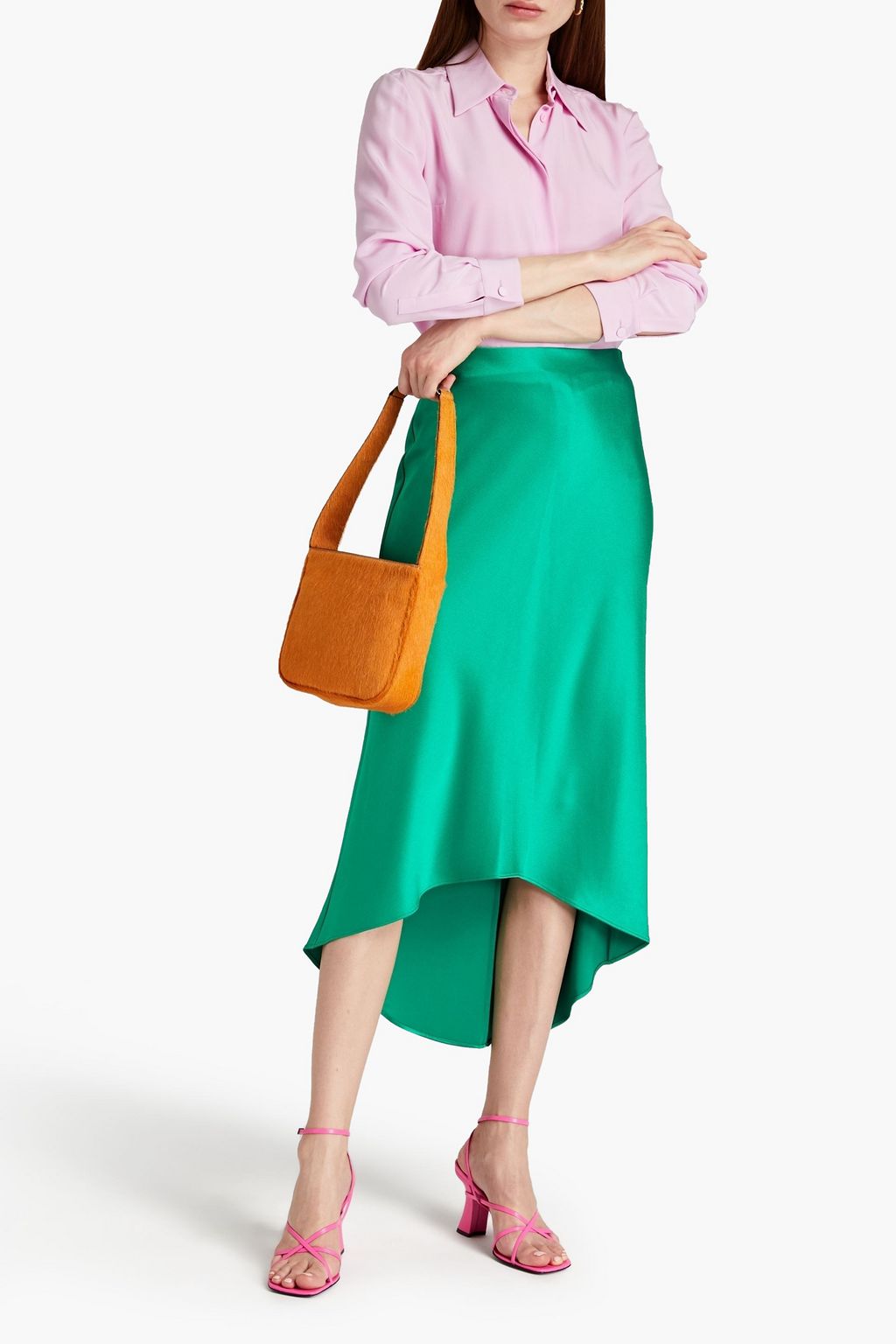 ALICE + OLIVIA Satin midi skirt