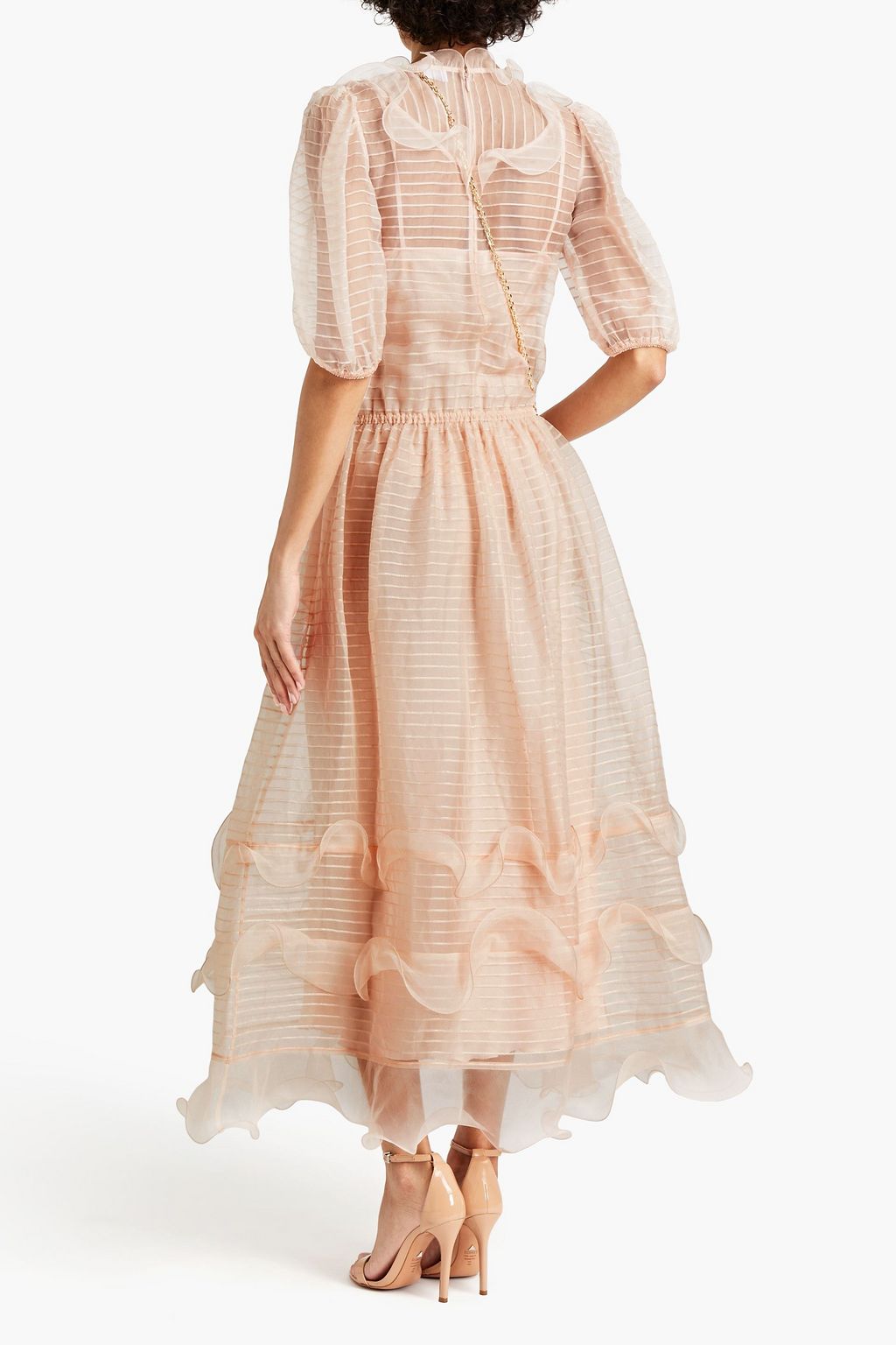 REDVALENTINO Pintucked metallic silk-organza maxi dress