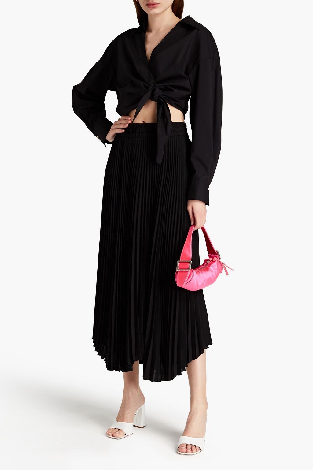 ALICE + OLIVIA Pleated crepe midi skirt