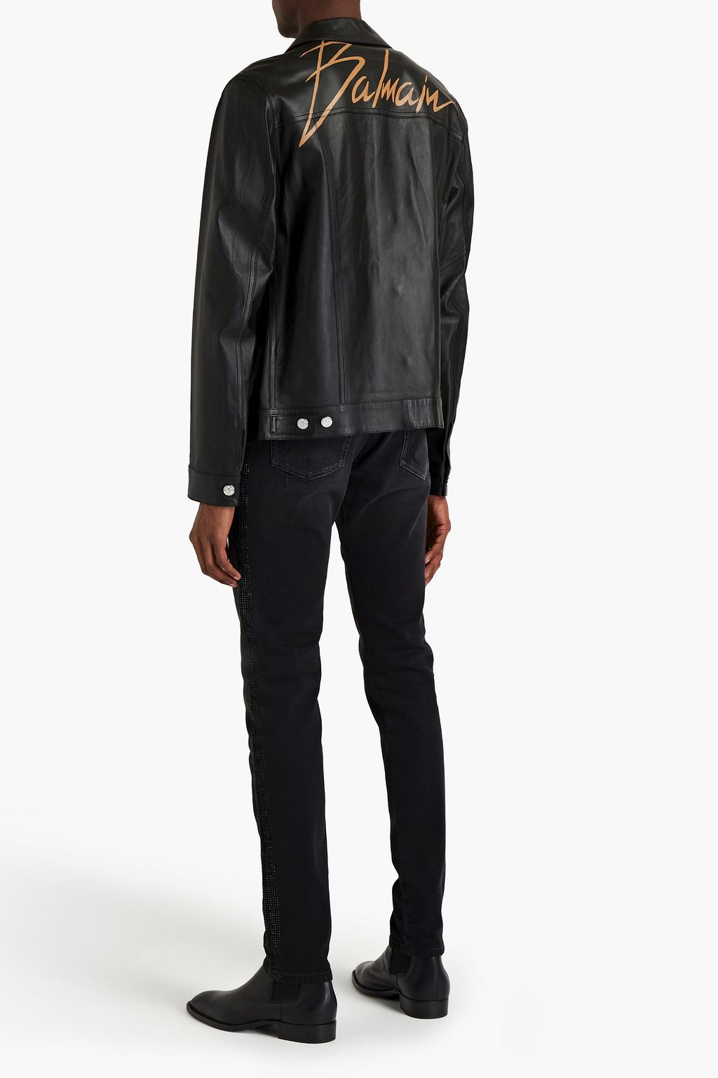 BALMAIN Logo-print leather overshirt