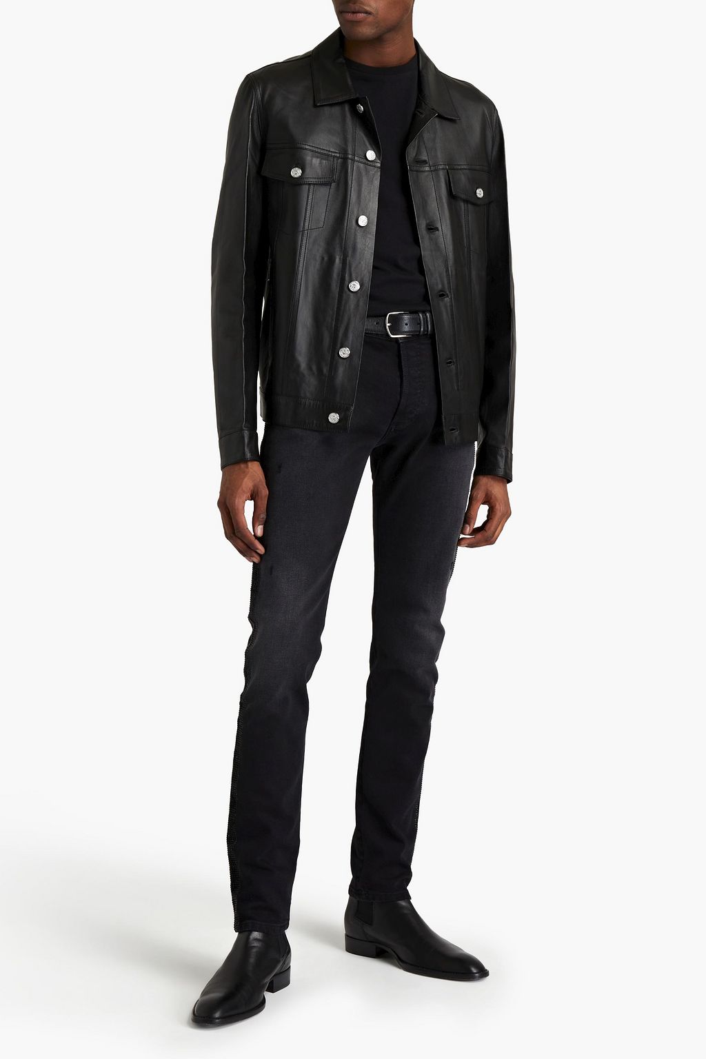 BALMAIN Logo-print leather overshirt