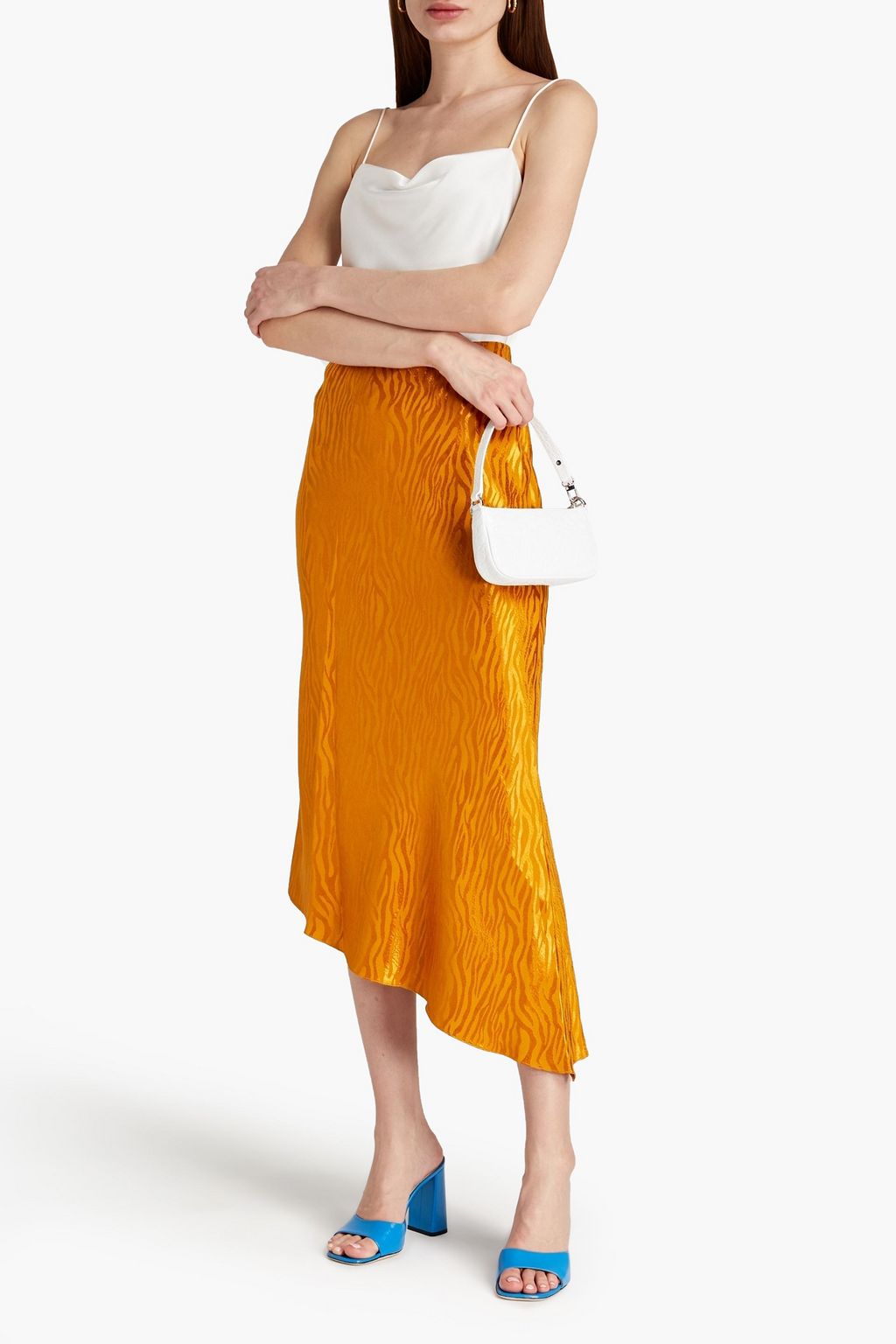 ALICE + OLIVIA Satin-jacquard midi skirt