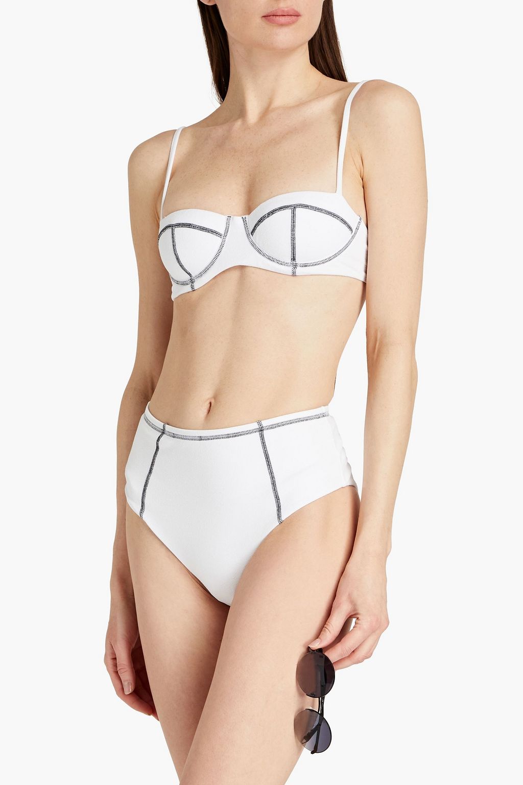 ONIA Ella hoch sitzendes Bikini-Höschen aus Seersucker