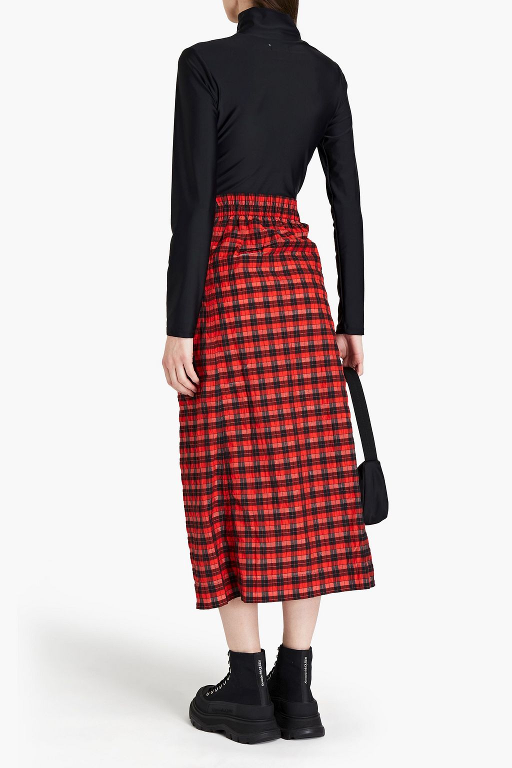 GANNI Checked cotton-blend midi skirt