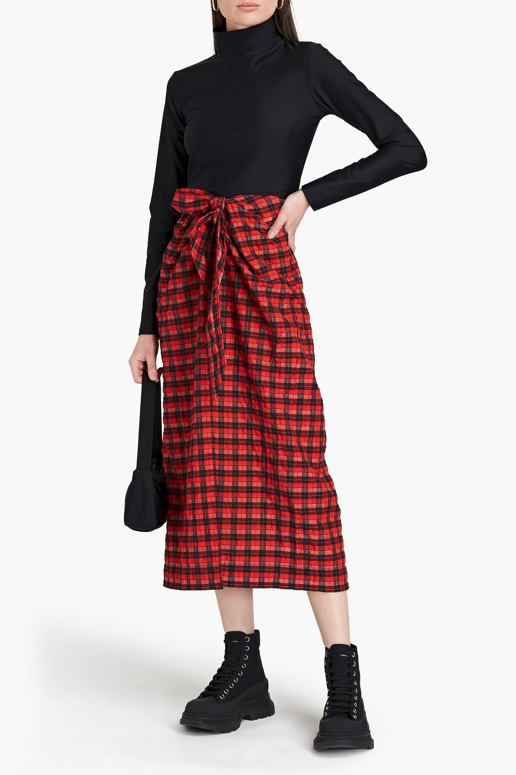 GANNI Checked cotton-blend midi skirt