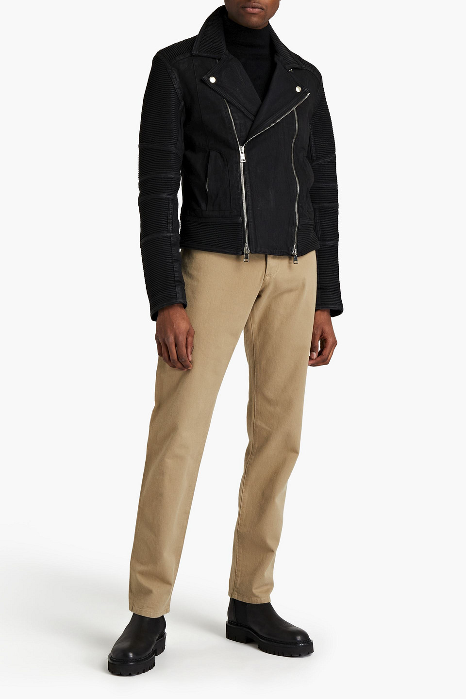 Balmain Man Appliquéd Coated Denim Biker Jacket ModeSens GB