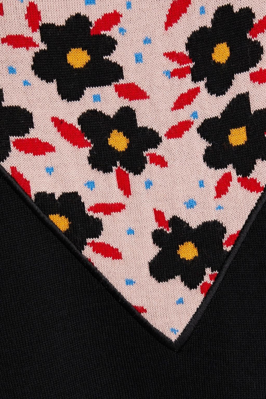 LOVE MOSCHINO Appliquéd wool-blend jacquard-knit top