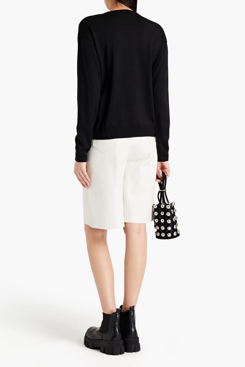 LOVE MOSCHINO Appliquéd wool-blend jacquard-knit top