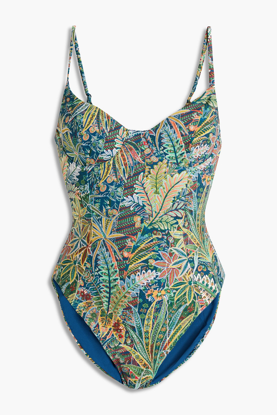 Onia Isabella Floral-print Underwired Swimsuit In Petrol