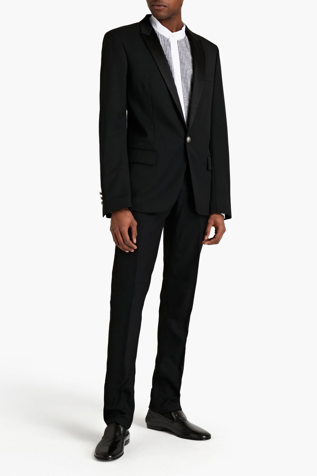 BALMAIN Satin-trimmed wool-twill tuxedo jacket | THE OUTNET