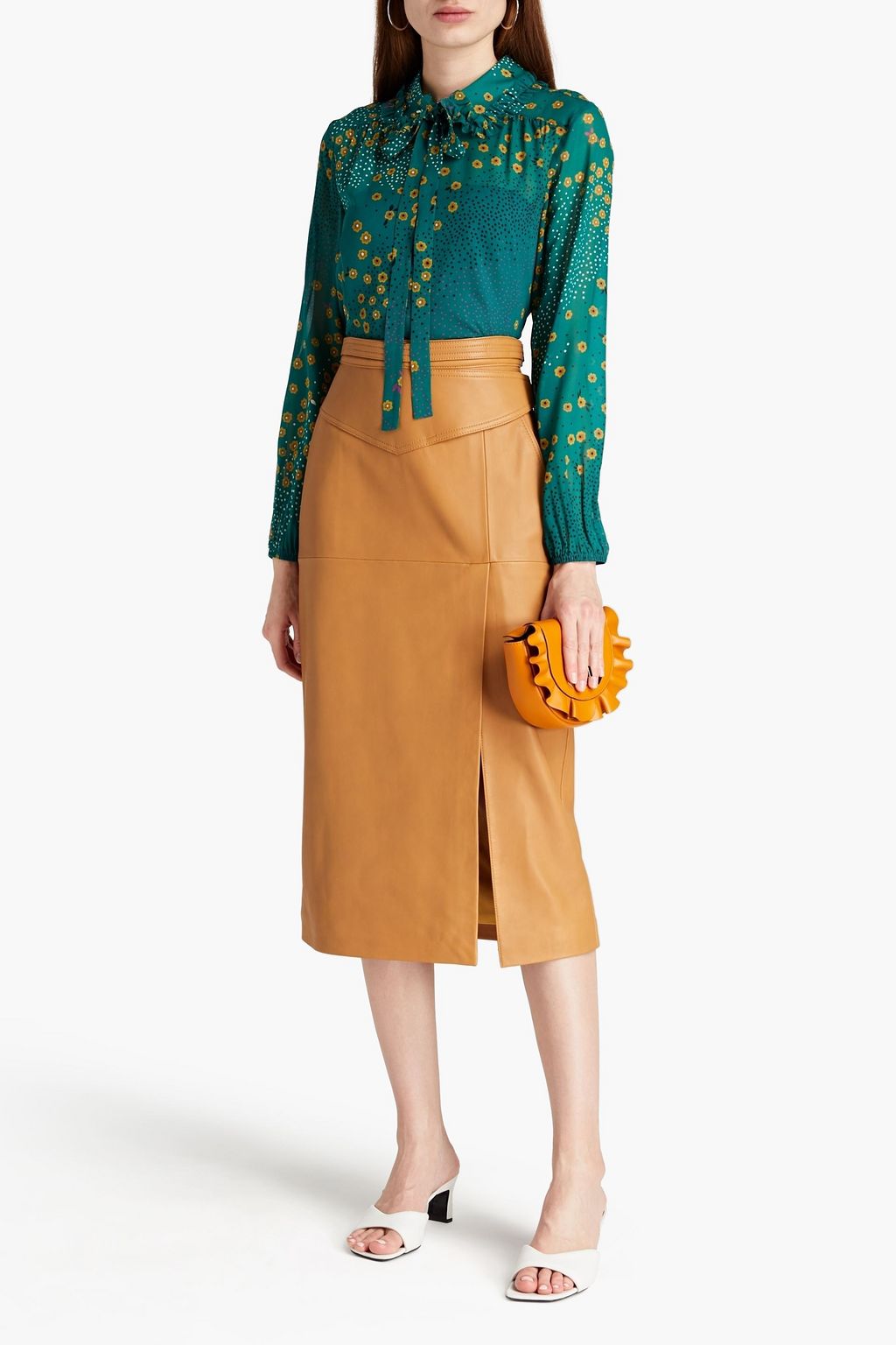 REDVALENTINO Leather midi pencil skirt