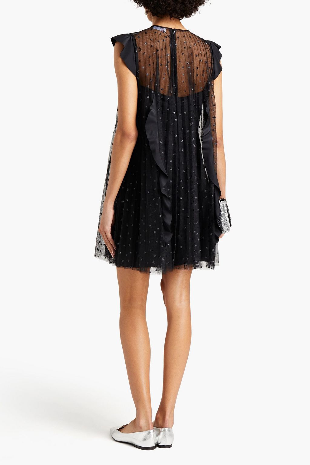 REDVALENTINO Pleated glittered tulle mini dress